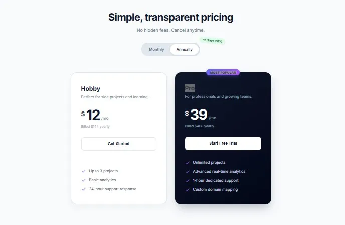 Fluid Rolling Pricing Toggle