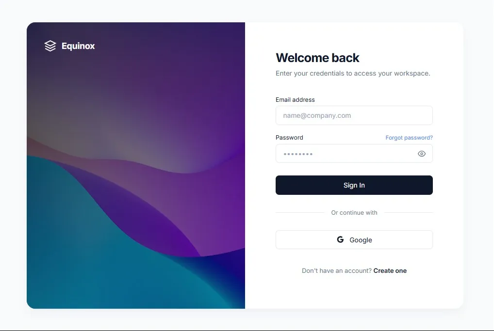 Equinox Split-Screen Login