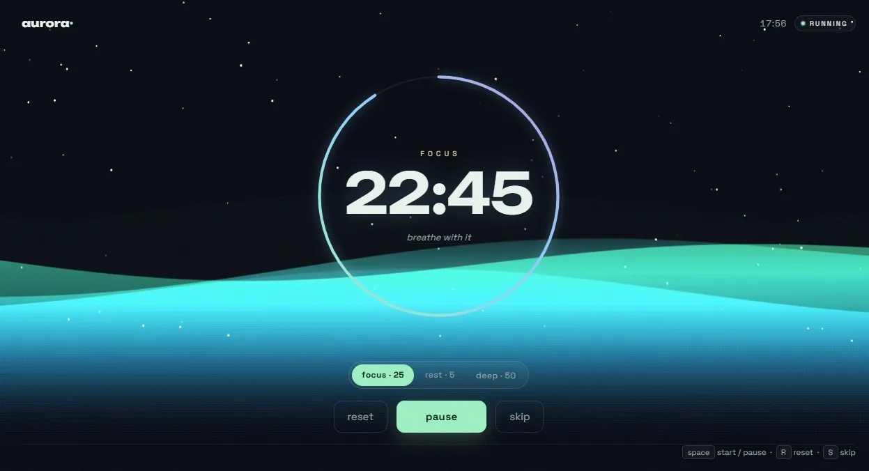 Aurora Focus Ambient Pomodoro Timer