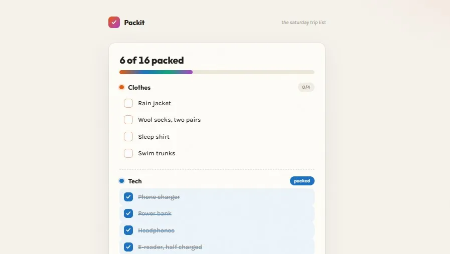 Custom Checkbox Packing List