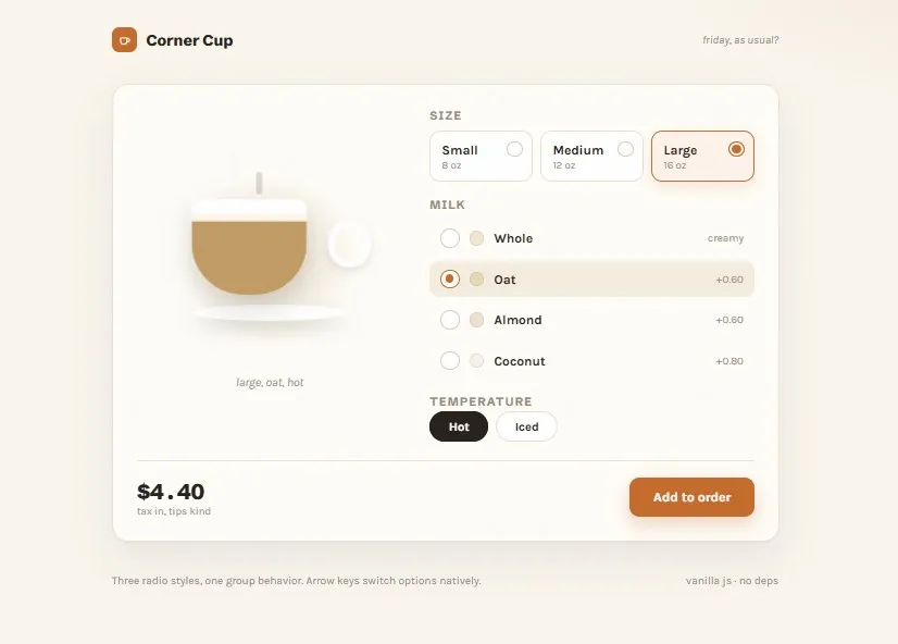 Custom Radio Button Coffee Order