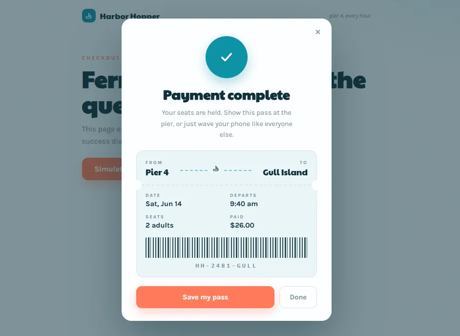 Boarding Pass Success Dialog