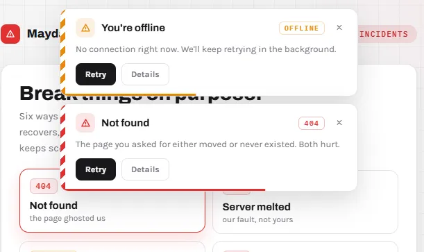 Error Toaster with Retry and Traces
