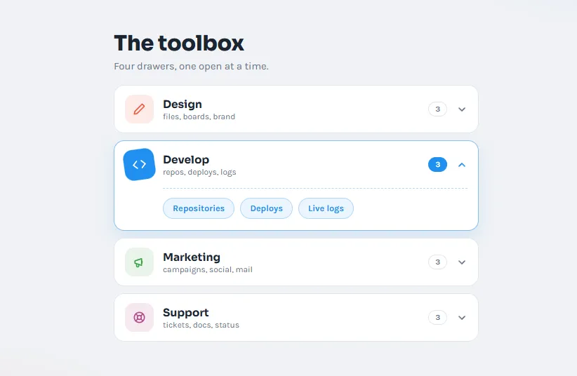 Icon Accordion with Quick Actions