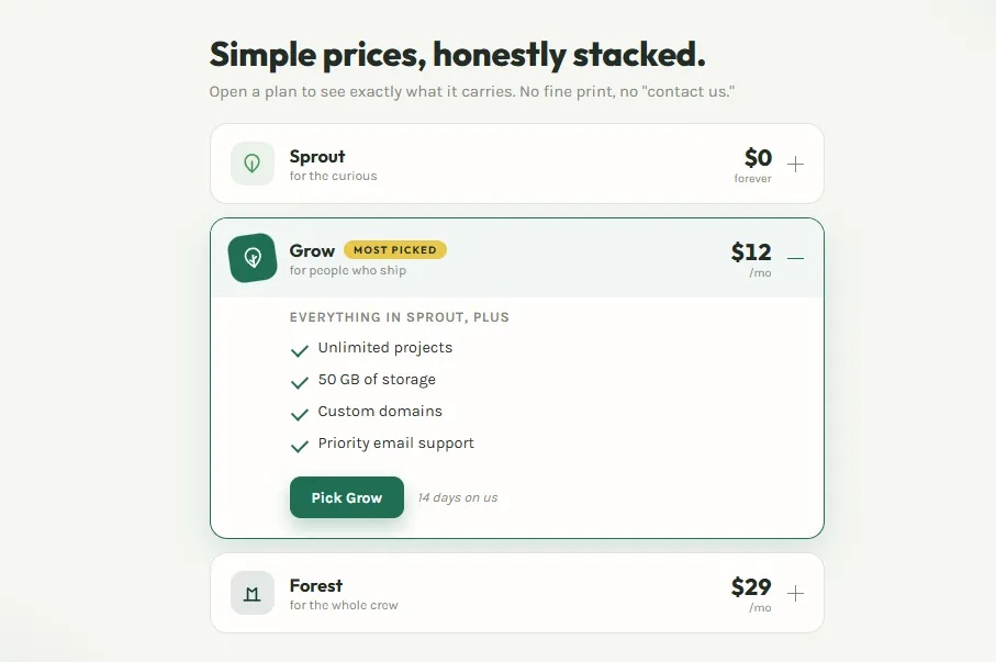 Pricing Accordion