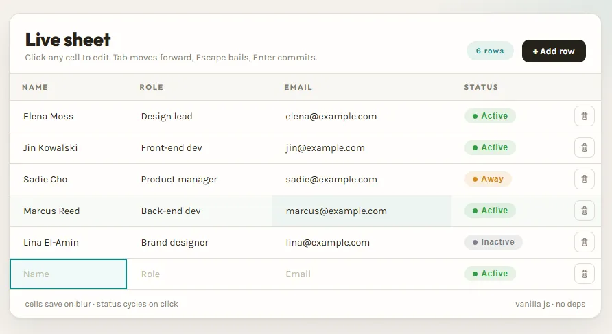 Inline Editable Data Table